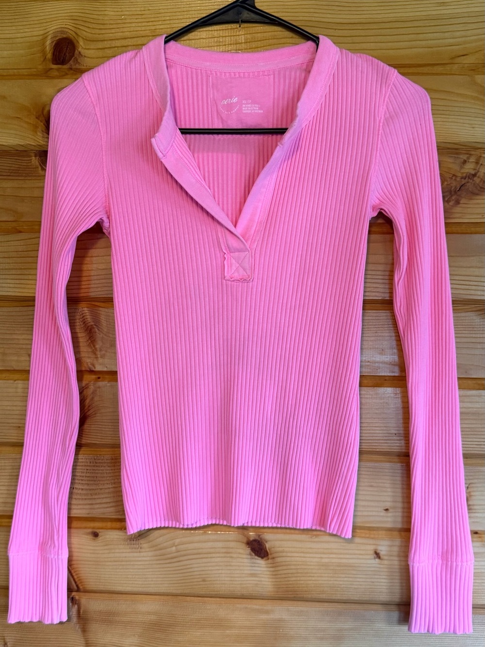 aerie Ribbed Pink Long-Sleeve Henley Top